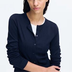 H&M POINTELLE JERSEY CARDIGAN - NAVY